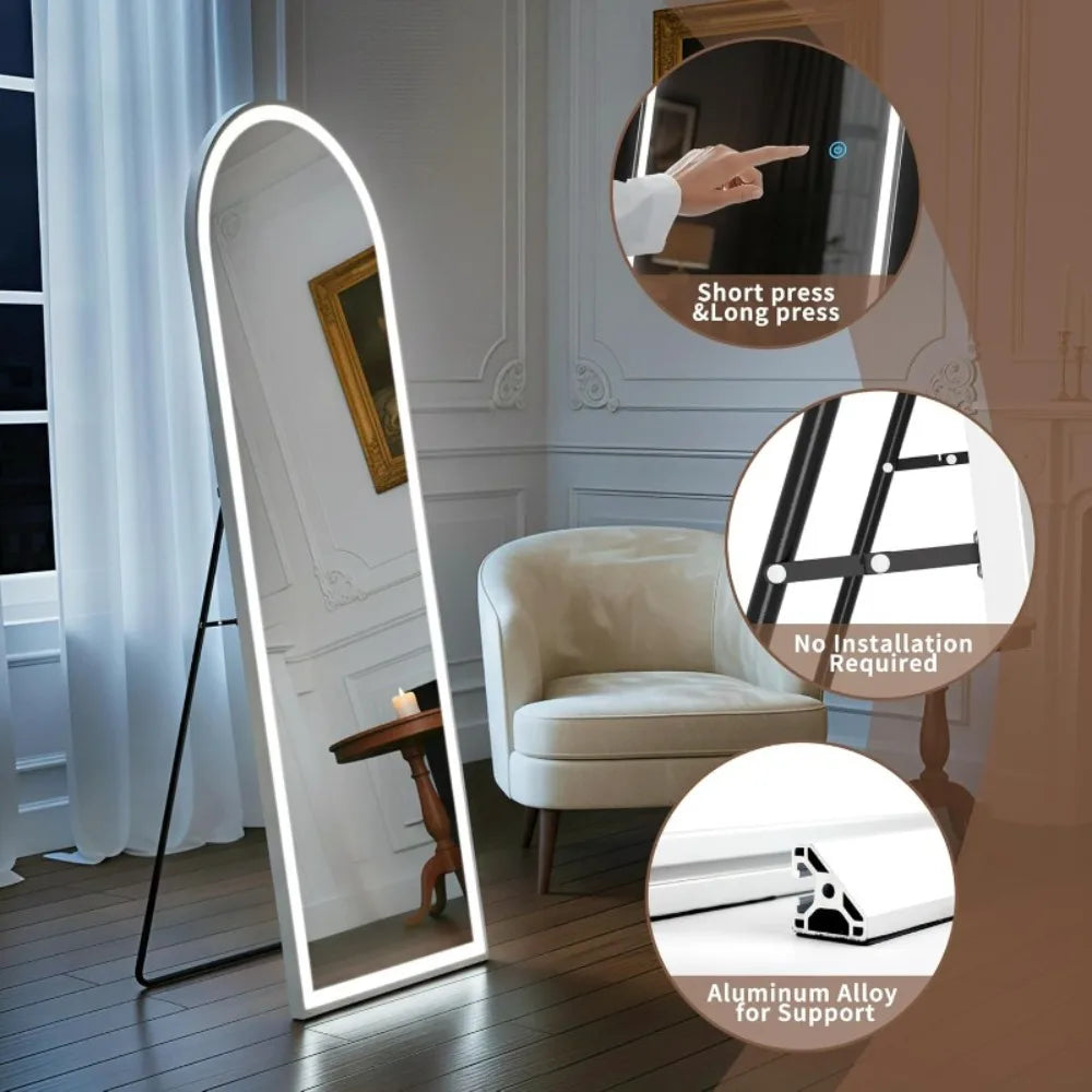 Illuminated Arched Floor Mirror With Adjustable Brightness LED