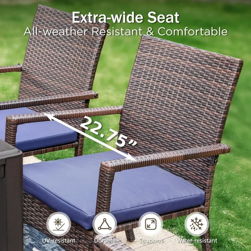 Outdoor Metal Dining Set With Umbrella And Cushioned Rattan Chairs