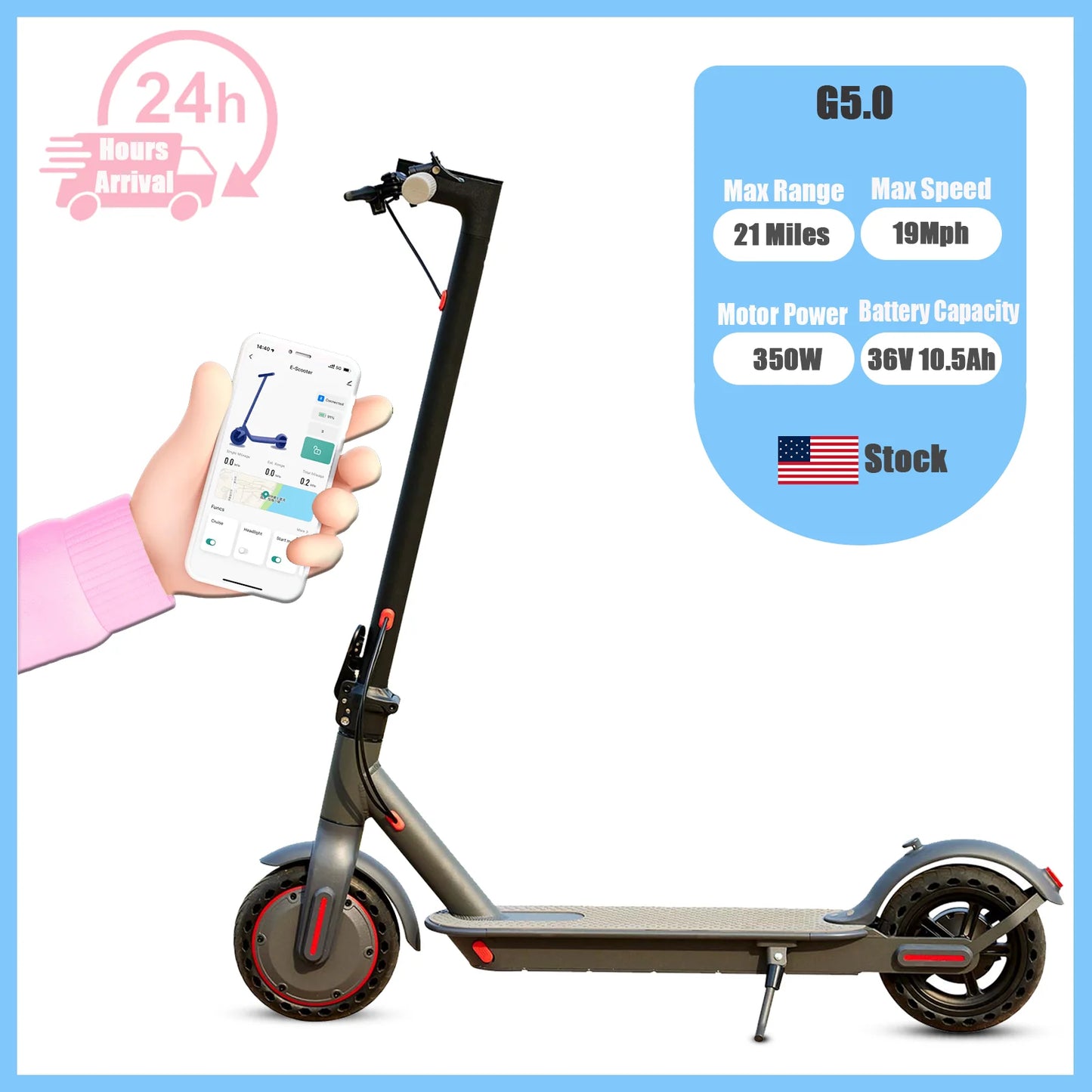 G5 Electric Scooter 36V 10Ah Battery Foldable 21 Mile Range