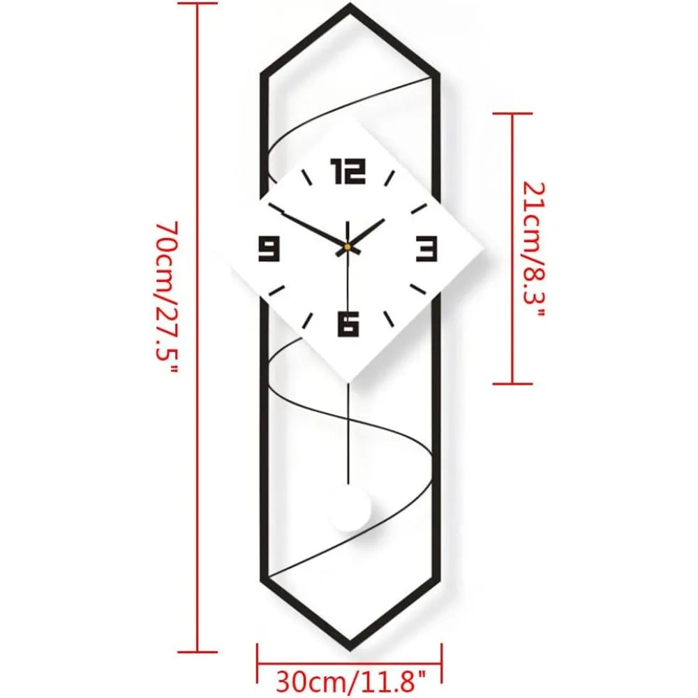 Metal Modern Silent Quartz Wall Clock With Pendulum Hook