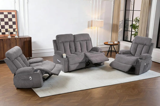 Manual Recliner Sofa Set 3 Piece With Cup Holders Theater