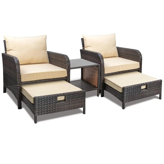5 Piece Patio Conversation Set Rattan Wicker Outdoor Lounge Chairs