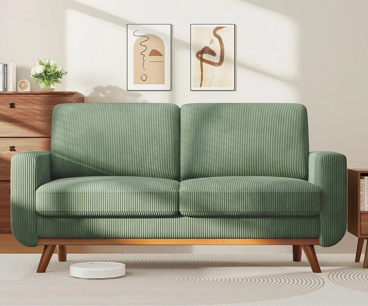 Corduroy Loveseat Sofa With Spring Cushion And Solid Wood Frame