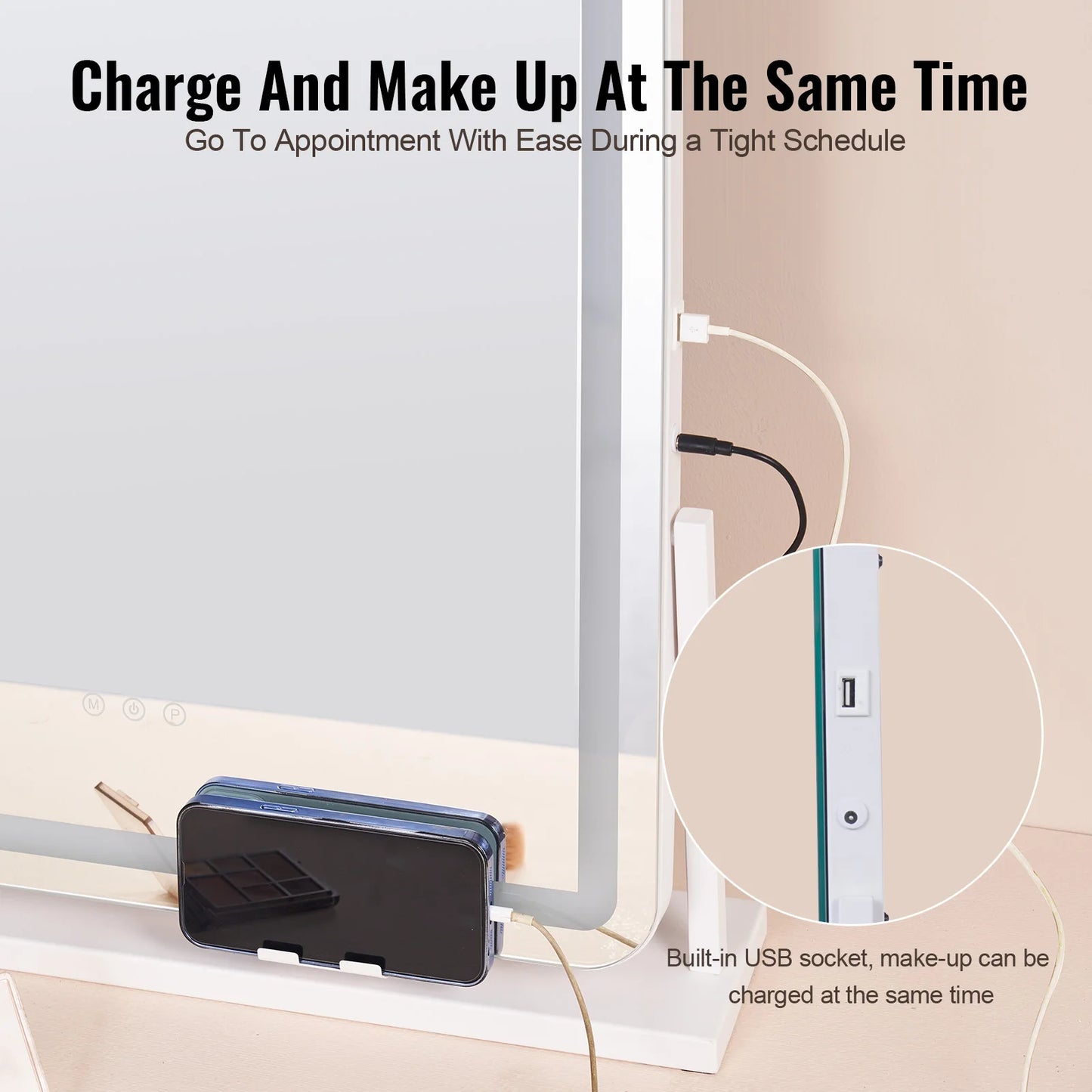 SucceBuy Vanity Mirror with Lights Three Color Lighting Modes Lighted Makeup LED Mirror 5X Magnification USB Port 360°Rotation