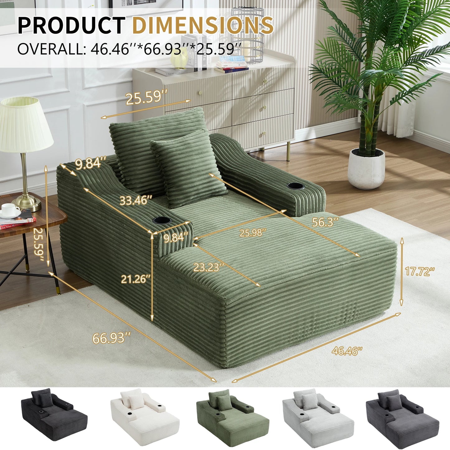 Corduroy Chaise Lounge Chair For Living Room And Bedroom