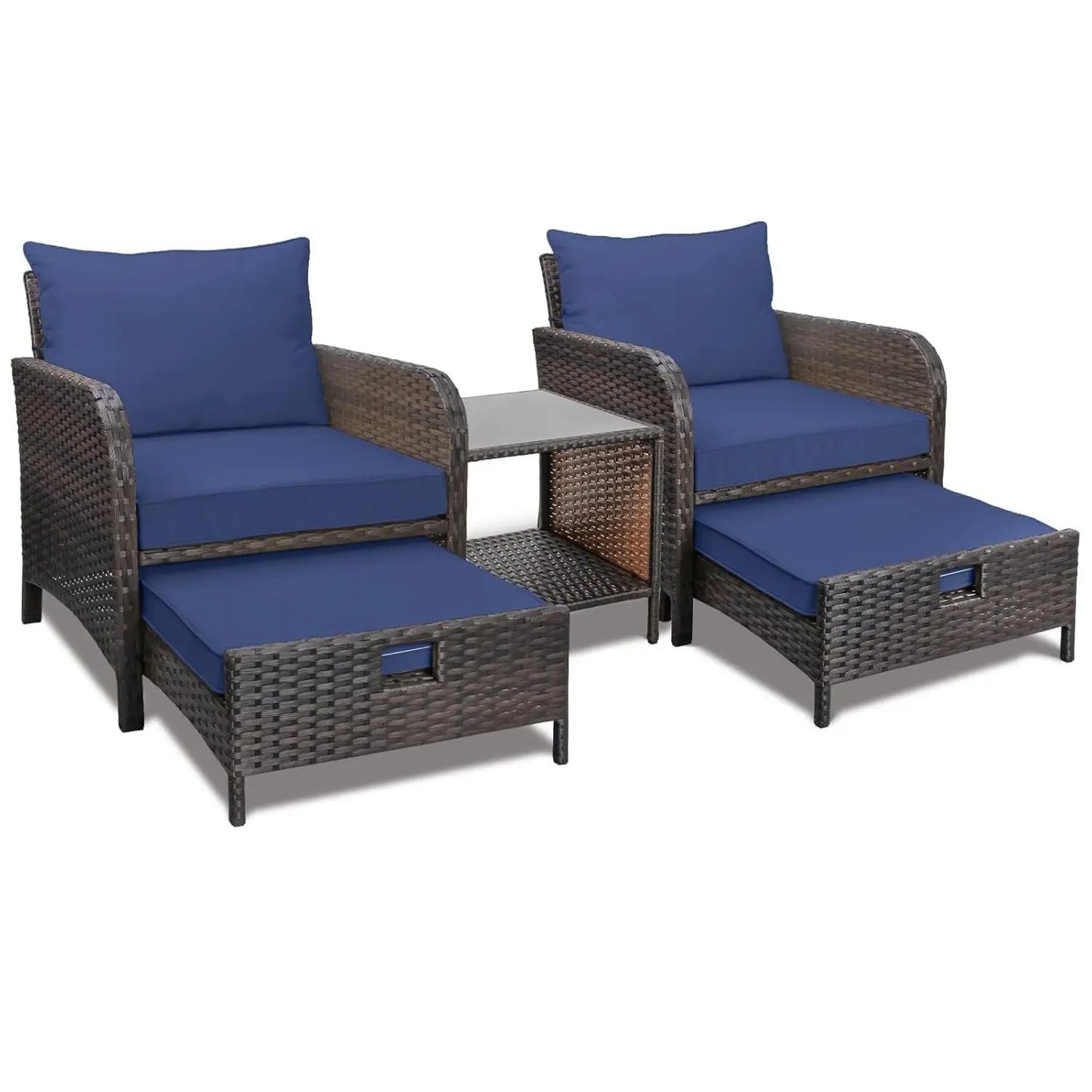 5 Piece Patio Conversation Set Rattan Wicker Outdoor Lounge Chairs