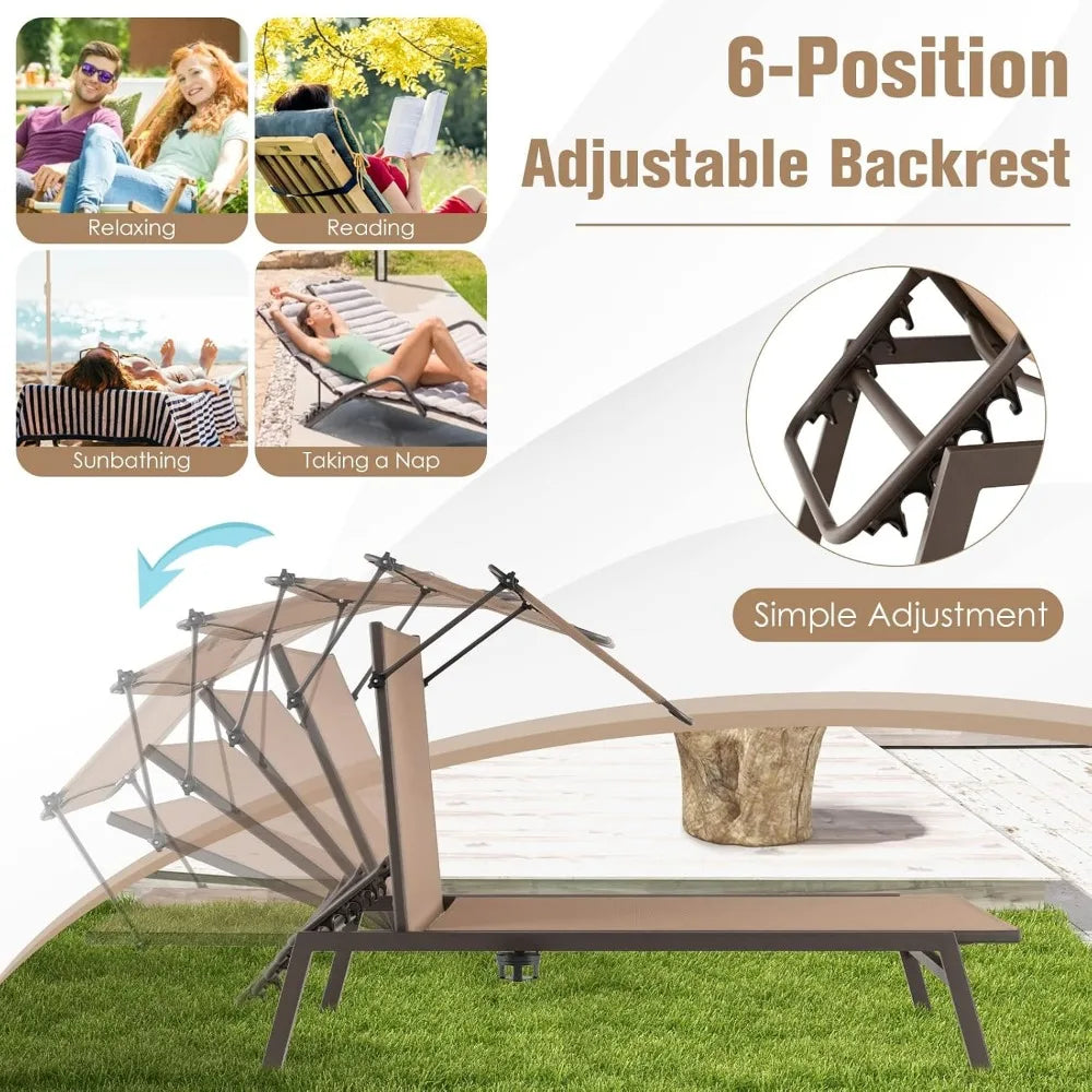 MKDK Patio Chaise Lounge Chair Set With Adjustable Backrest