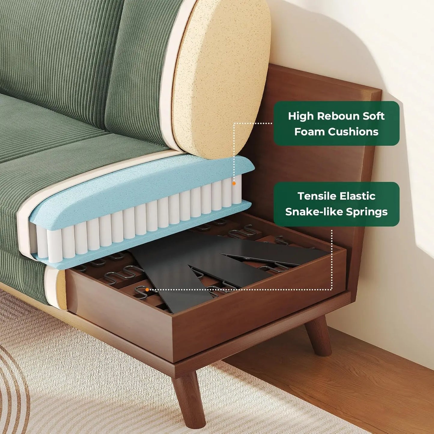 Corduroy Loveseat Sofa With Spring Cushion And Solid Wood Frame