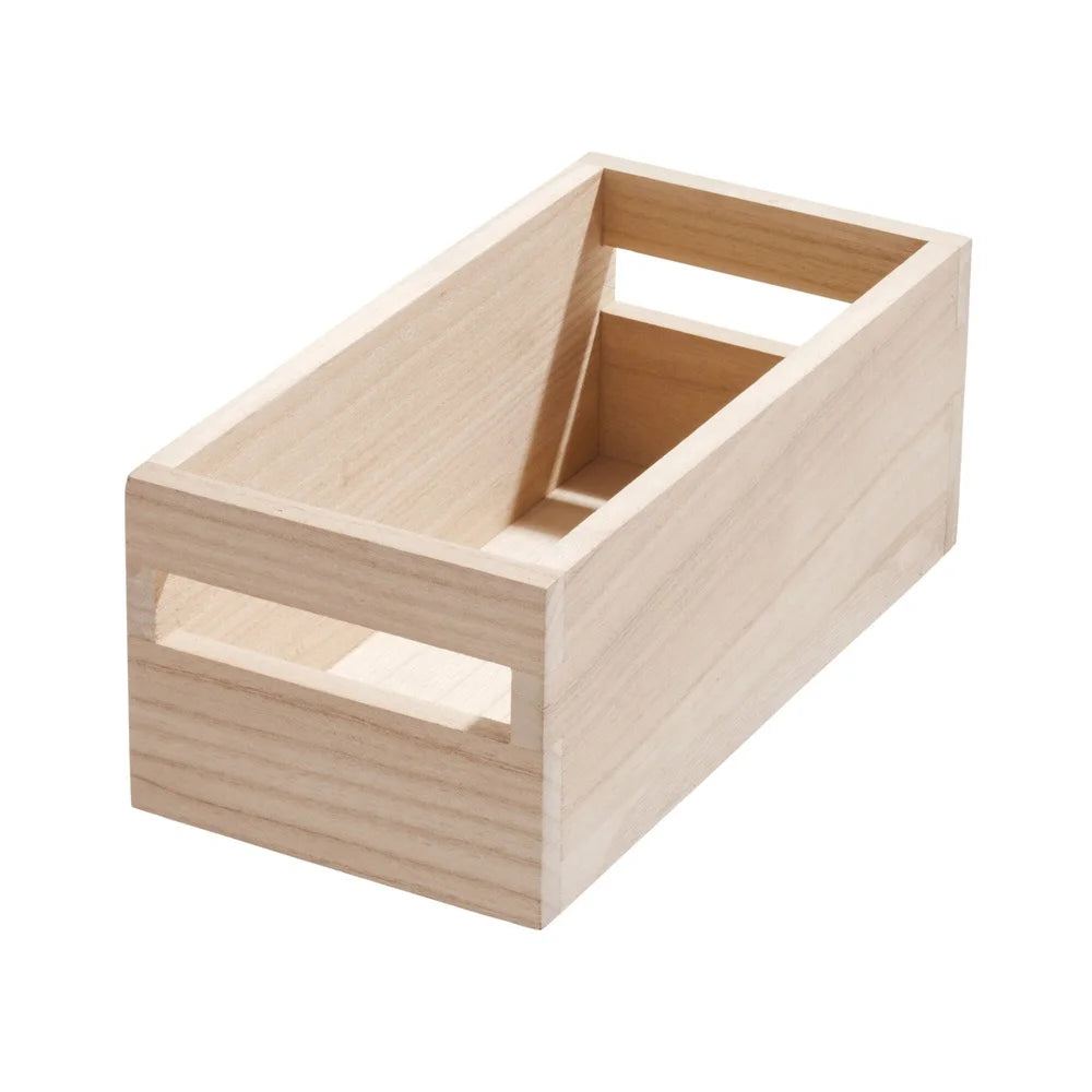 Paulownia Wood Storage Bin With Handles For Modular Kitchen Organization