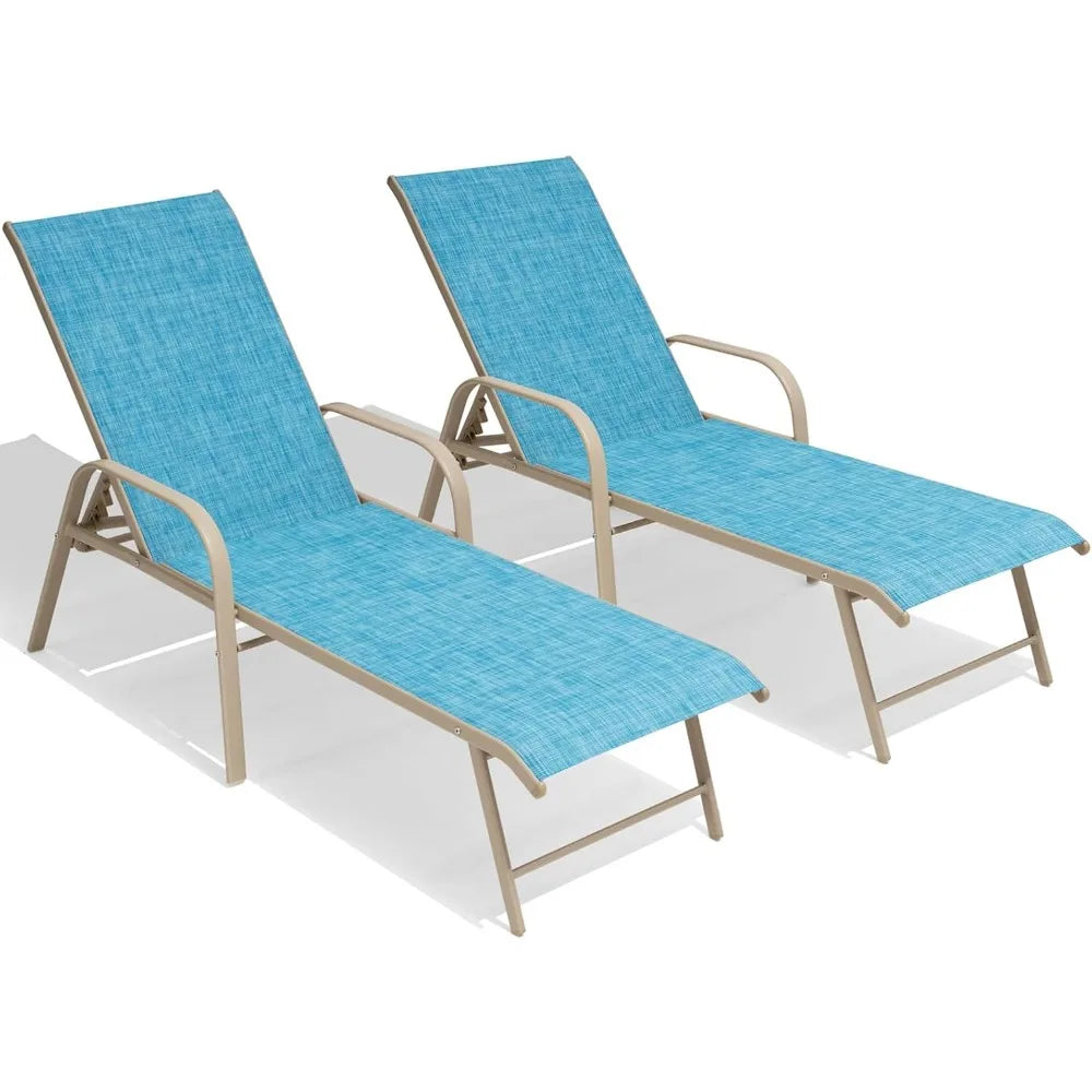 MKDK Outdoor Aluminum Chaise Lounge Chair Sun Lounger Five Position