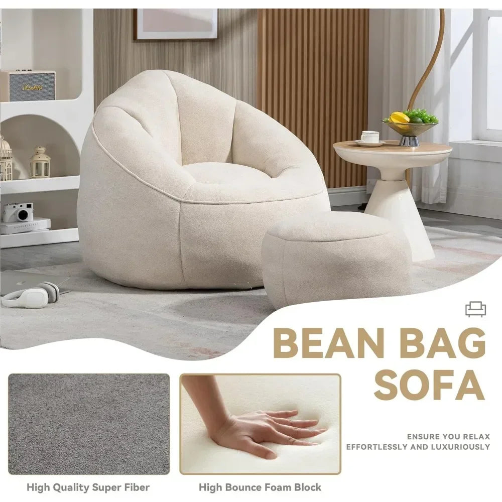 Beanbag Chair And Footstool Foam Couch For Living Room