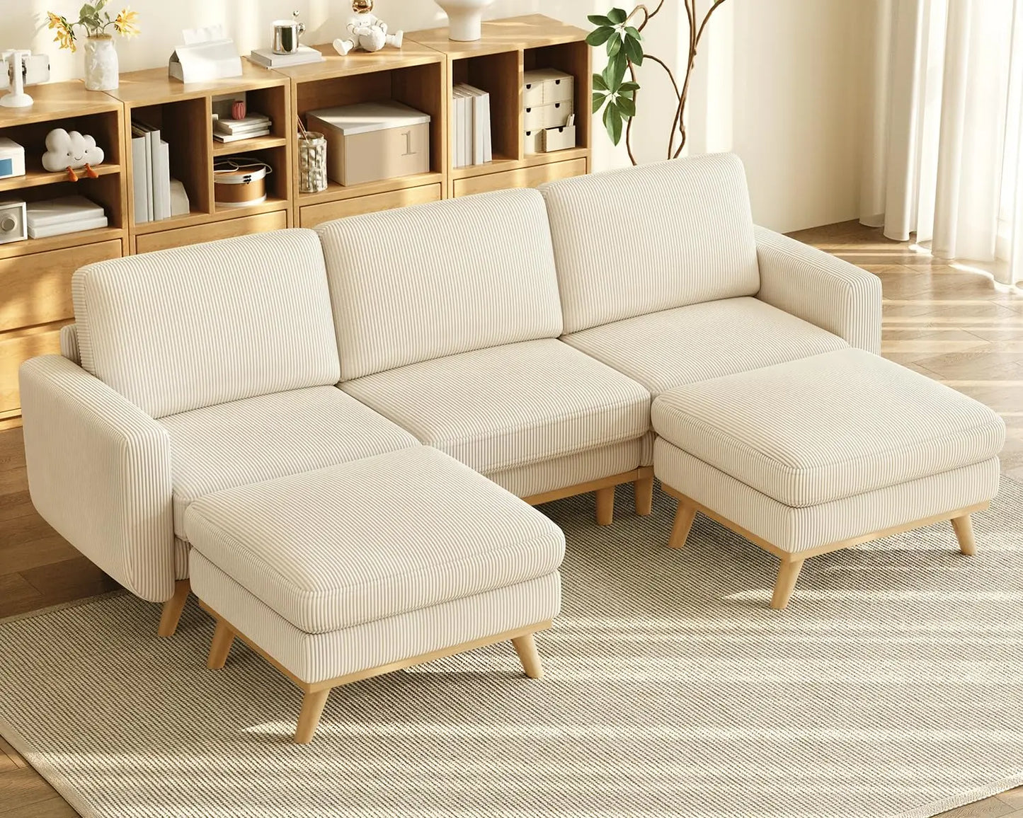 Corduroy Loveseat Sofa With Spring Cushion And Solid Wood Frame