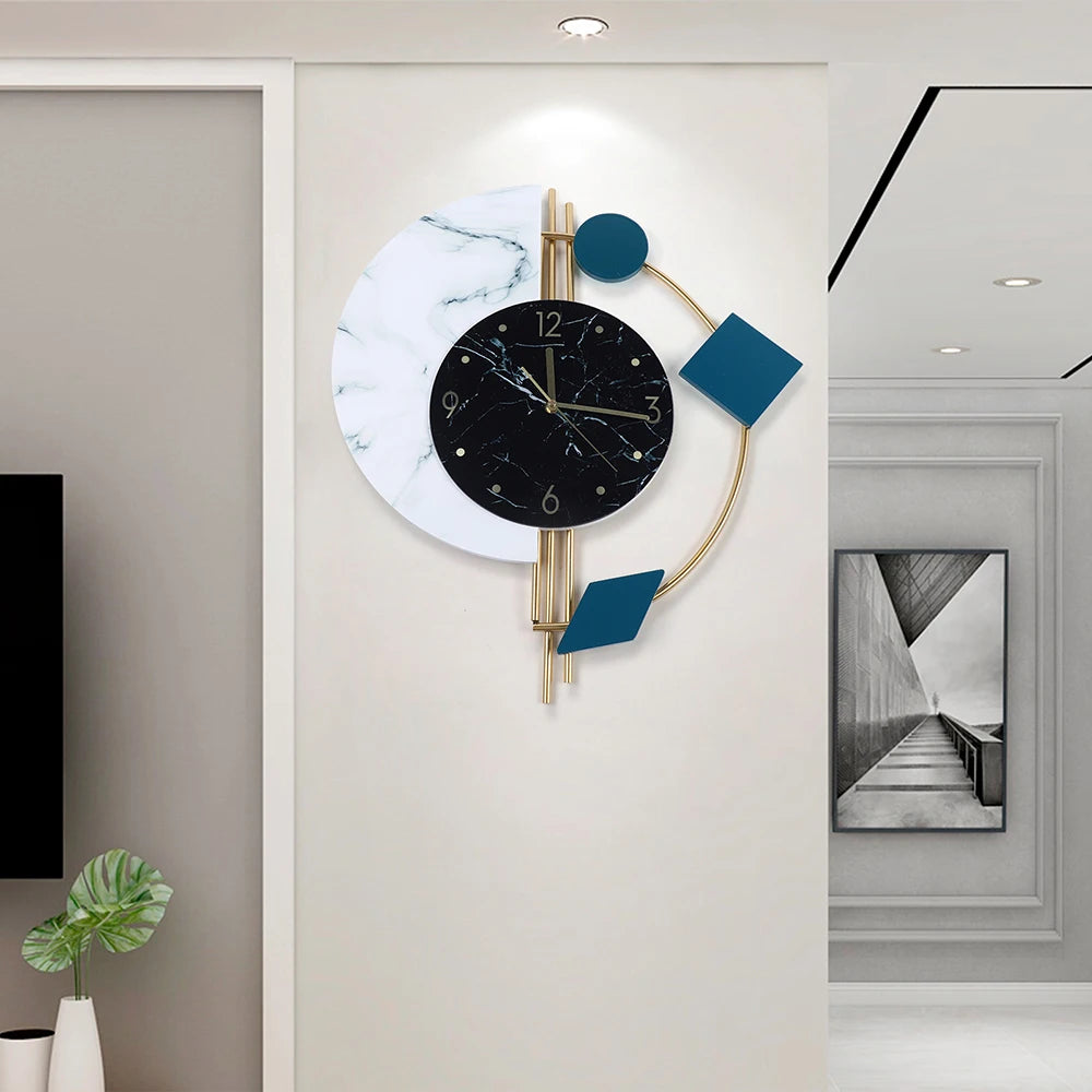 Silent Marble Semicircle Quartz Wall Clock For Living Room Decor
