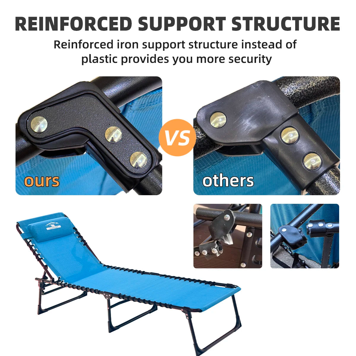 Tisetrail 2-Pack 5-Position Folding Chaise Lounges Outdoor Sun Chairs