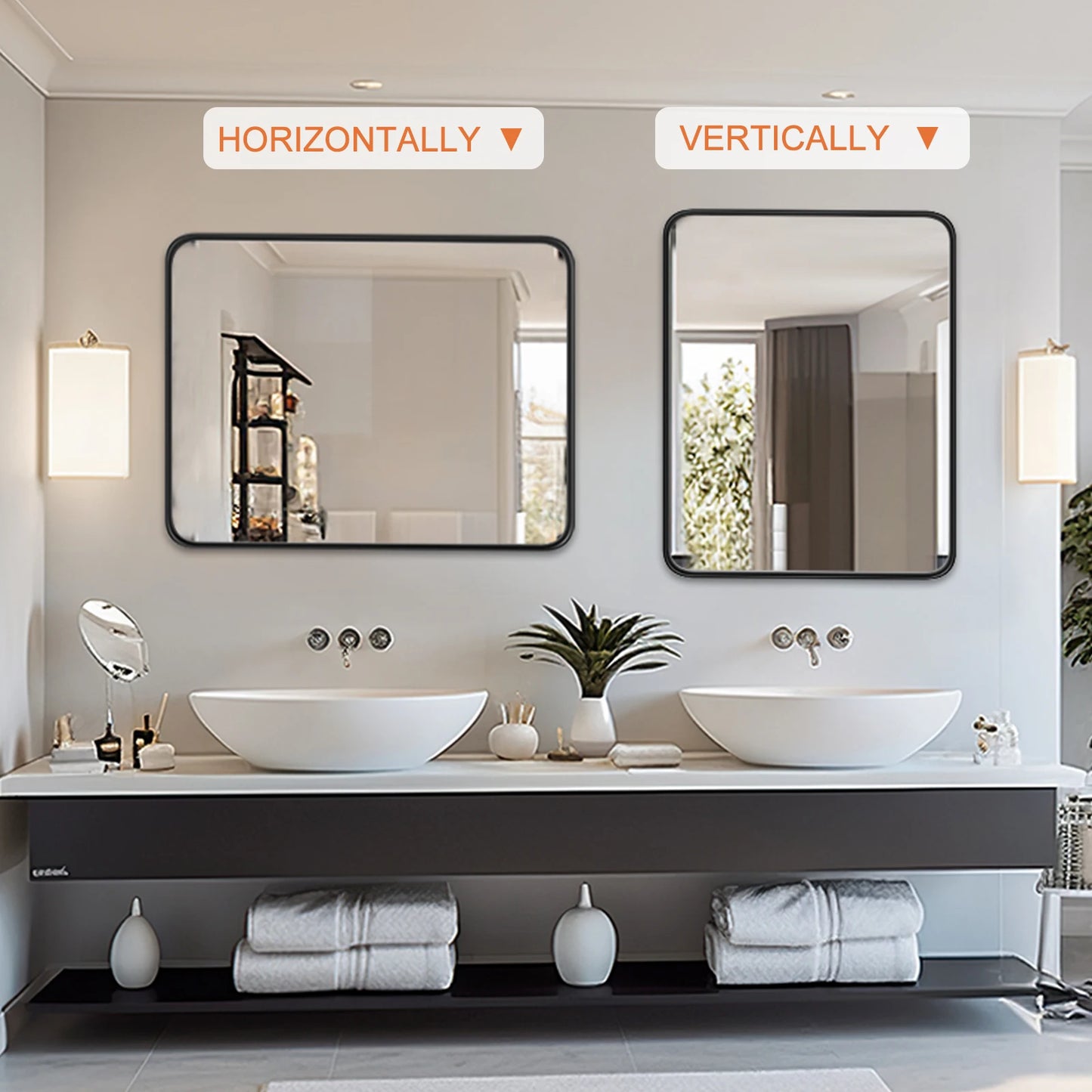 JHK Matte Metal Framed Bathroom Mirror For Wall Vanity