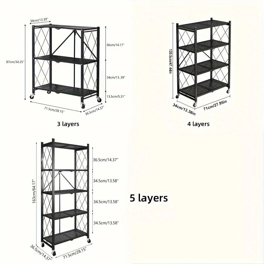 Heavy Duty Foldable Metal Storage Rack With Wheels For Garage