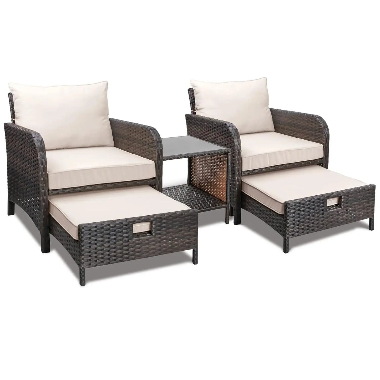 5 Piece Patio Conversation Set Rattan Wicker Outdoor Lounge Chairs