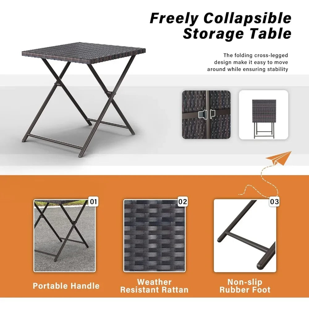 Outdoor Rattan Patio Chaise Lounge Set With Folding Table