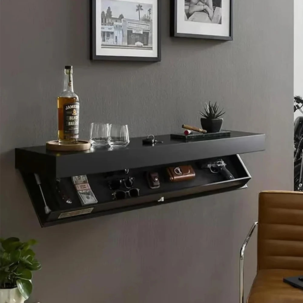 Wooden Flap Shelf With Concealed Secret Compartment Wall Mounted
