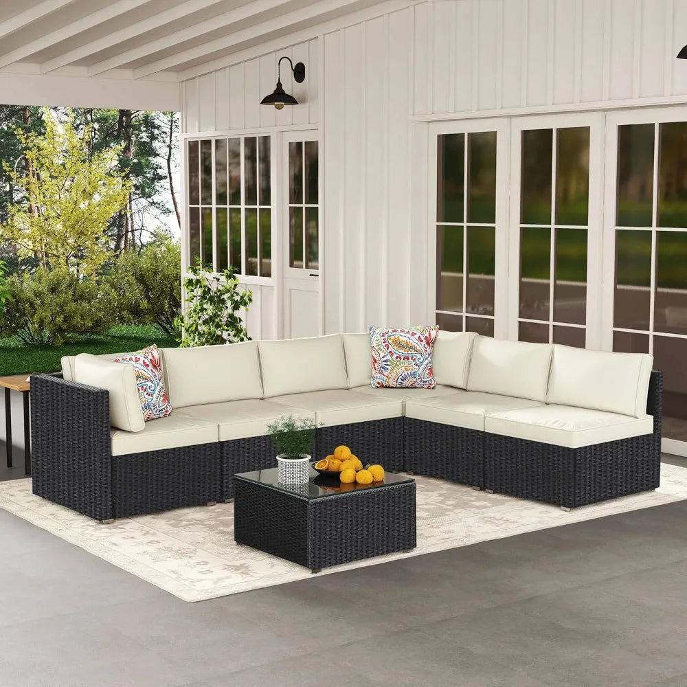 Outdoor Patio Furniture Set Handwoven All Weather Rattan Waterproof Cushions