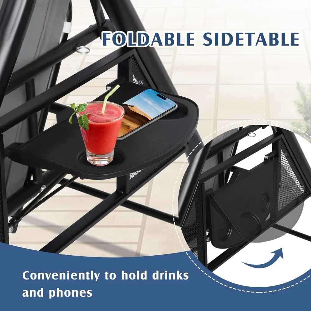 Outdoor Porch Swing With Canopy And Stand 3 Person