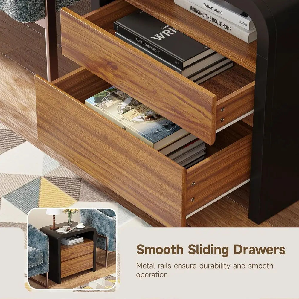 Minimalist Modern Nightstand Bedside Table With Curved Anti Collision Design
