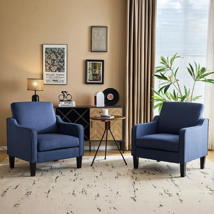 Navy Blue Accent Chairs for Living Room, Line Comfy Upholstered Chair Mid Century Modern Armchair for Bedroom, Home Office