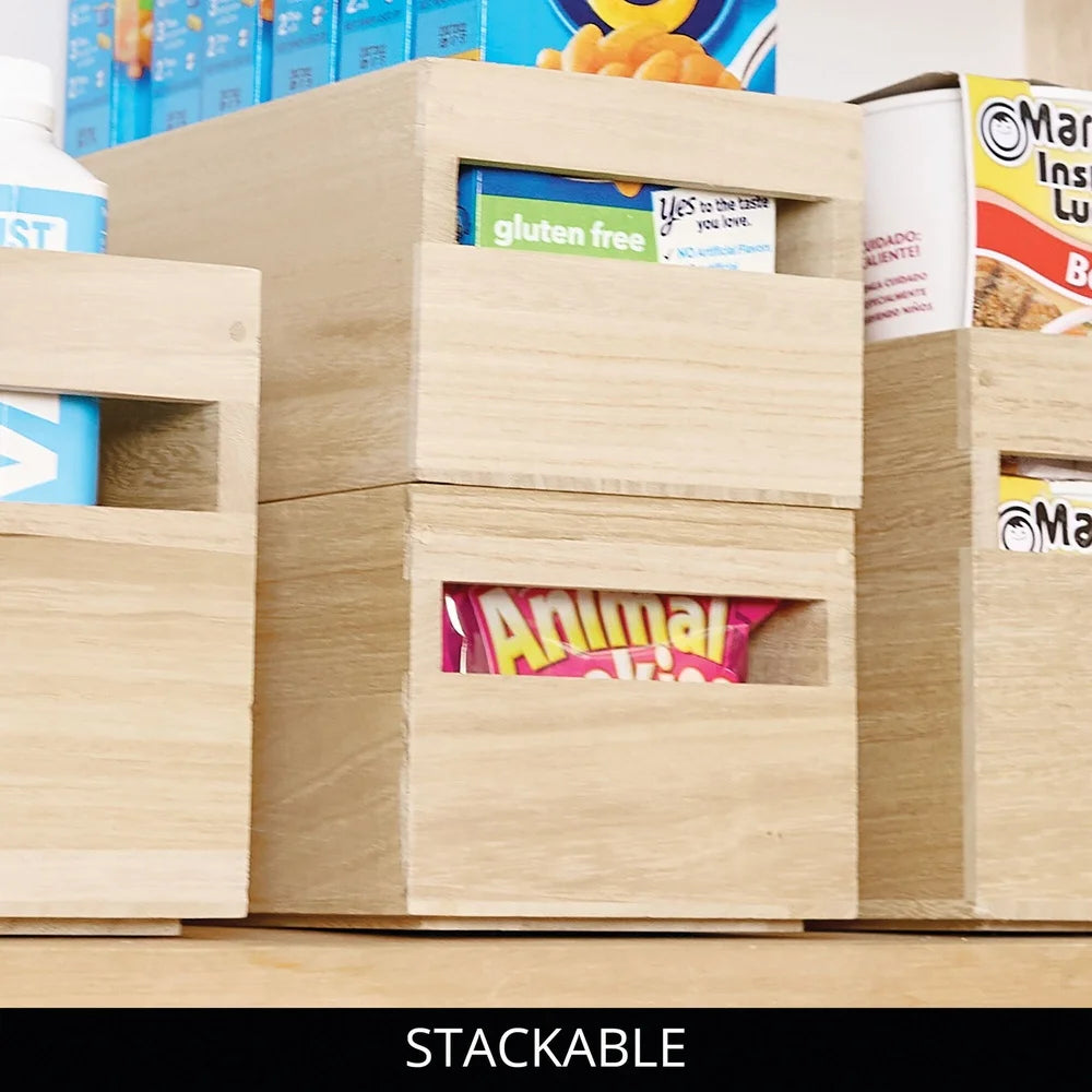 Paulownia Wood Storage Bin With Handles For Modular Kitchen Organization