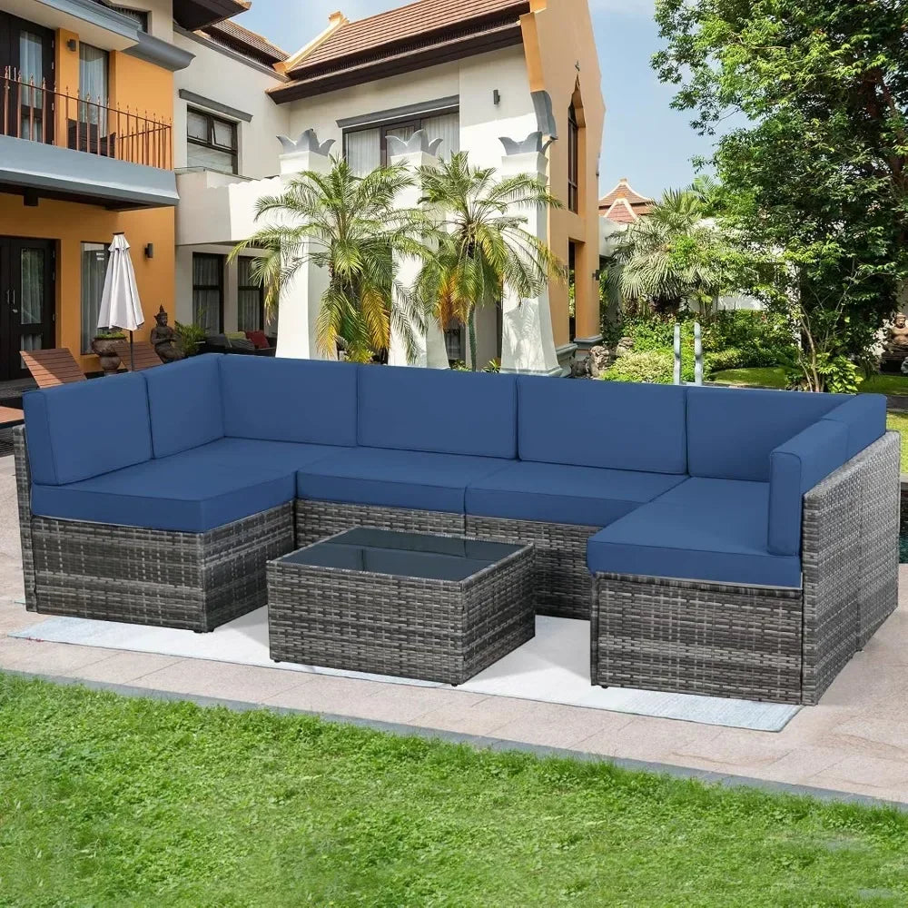PE Rattan Outdoor Patio Sectional Furniture Set With Cushions