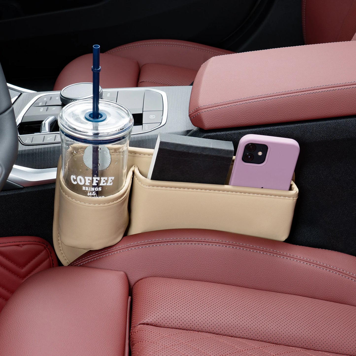 Car Seat Gap Filler Organizer PU Leather Cup Holder Bag