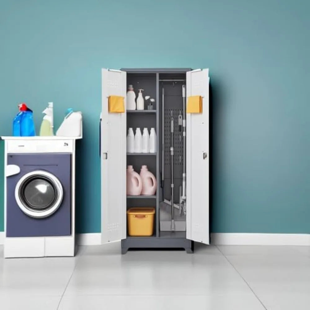 Customizable Storage Cabinet Broom Closet Tool Shed with Doors And Shelves - Durable Organization Solution for Home And Garden