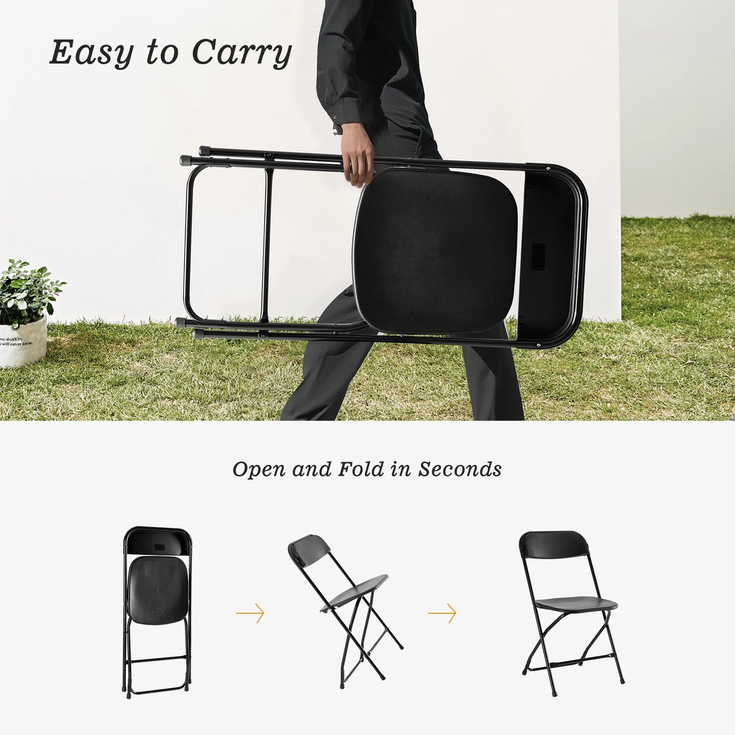 JHK Plastic Folding Chair 10 Pack Lightweight Indoor Outdoor