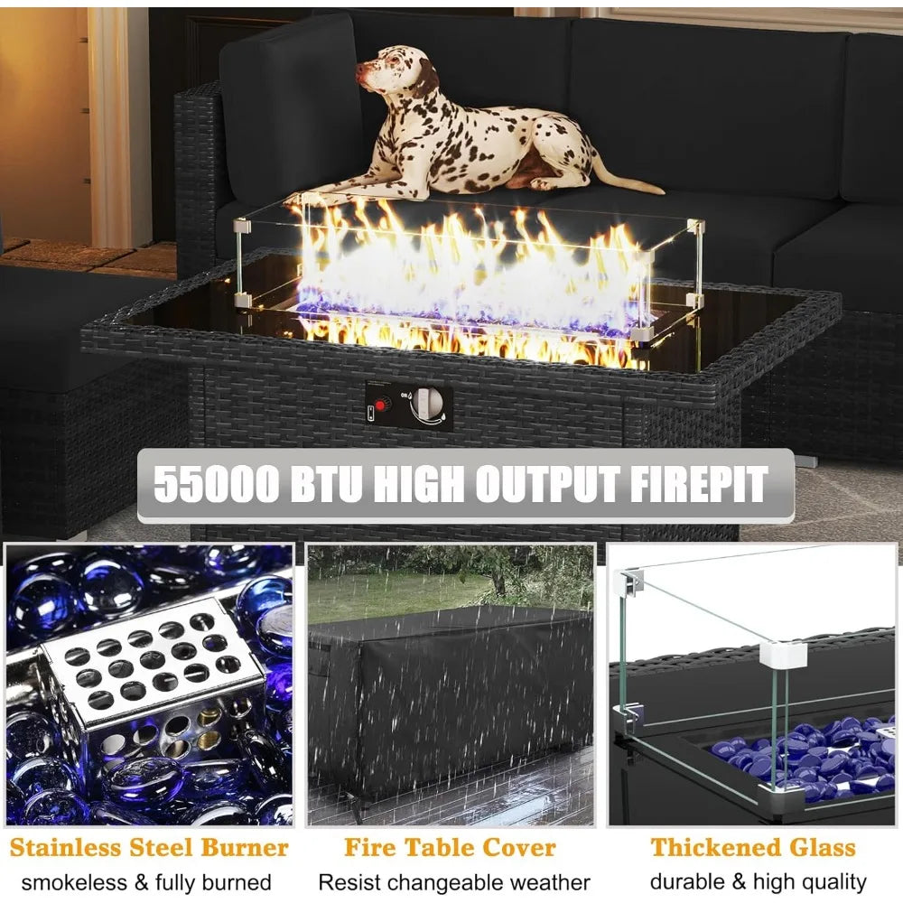 15 Piece Patio Furniture Set With Fire Pit Table Outdoor