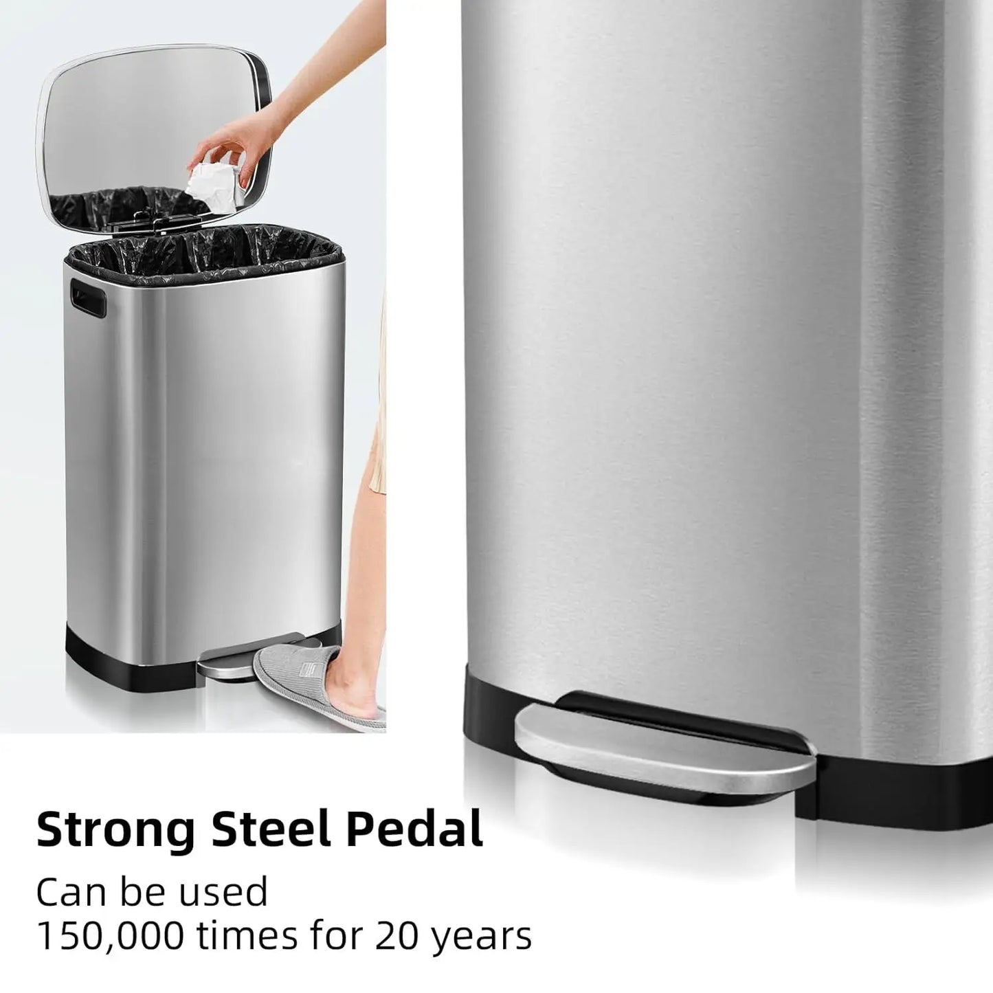 13 Gallon Trash Can with Lid, Trash Can with Removable Inner Bucket and Lid Soft Close, Pedal Rubbish Bin for Home Office