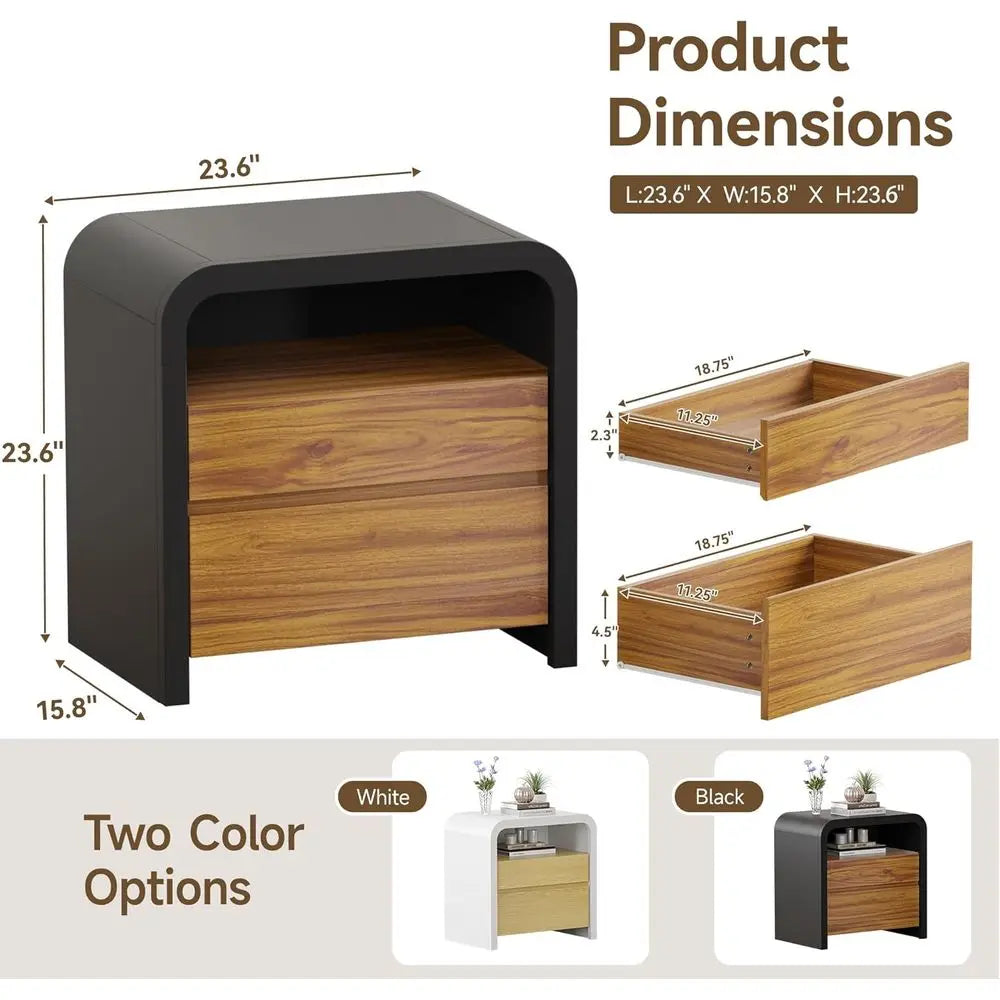 Minimalist Modern Nightstand Bedside Table With Curved Anti Collision Design