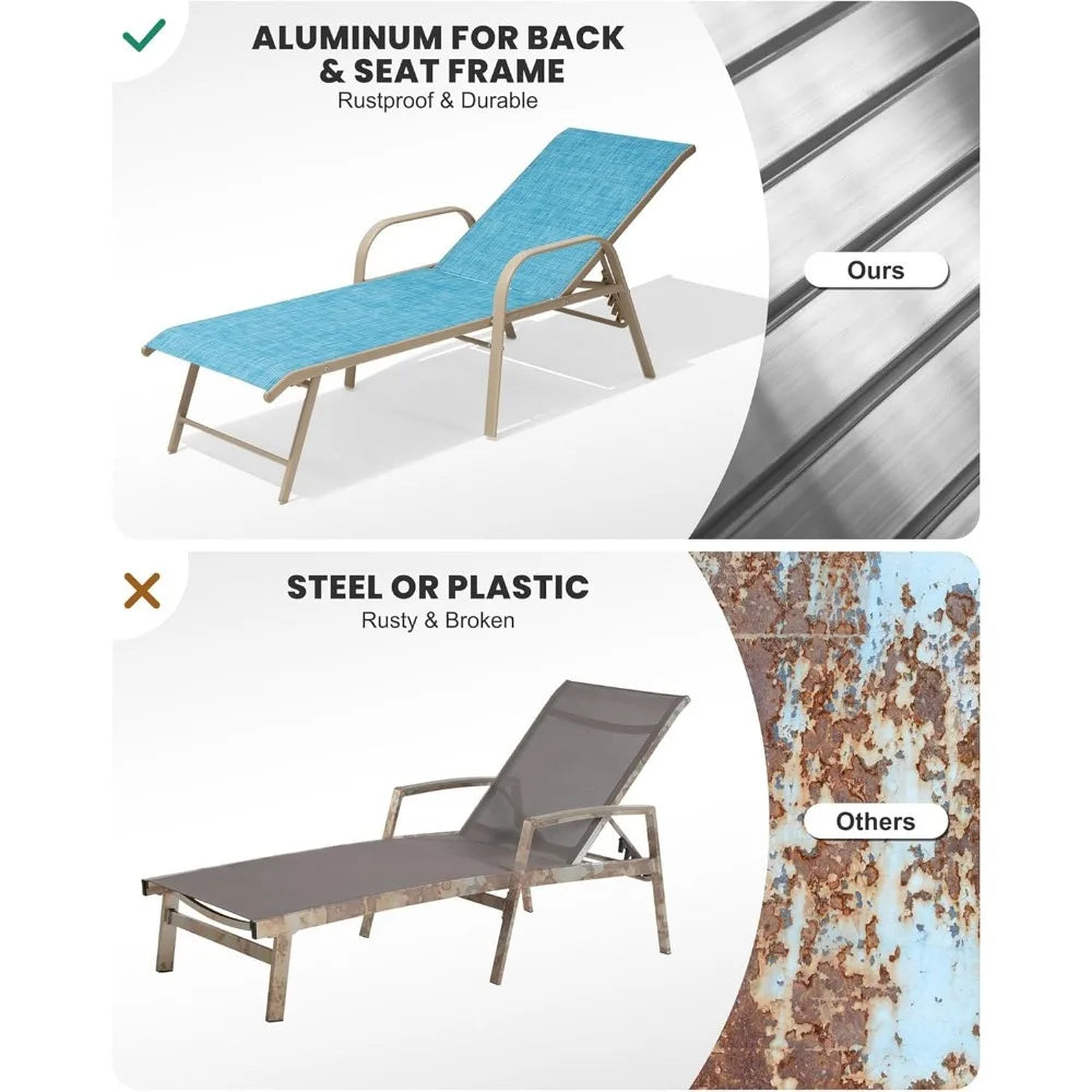 MKDK Outdoor Aluminum Chaise Lounge Chair Sun Lounger Five Position