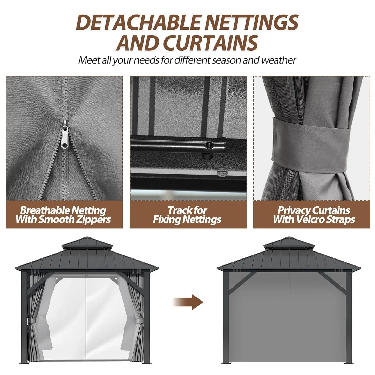 Hardtop Gazebo With Aluminum Frame Netting Curtain