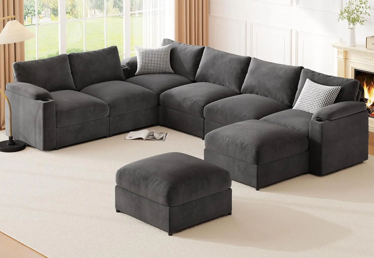 Velvet Modular Sectional Sofa U Shaped Convertible Sleeper Chaise