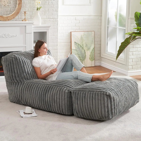 Memory Foam Bean Bag Chair With Ottoman For Adults Easy Wash Faux Fur Cover