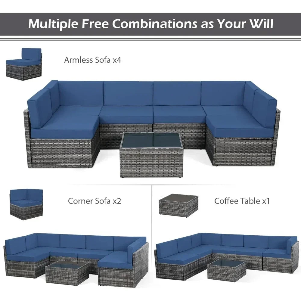 PE Rattan Outdoor Patio Sectional Furniture Set With Cushions