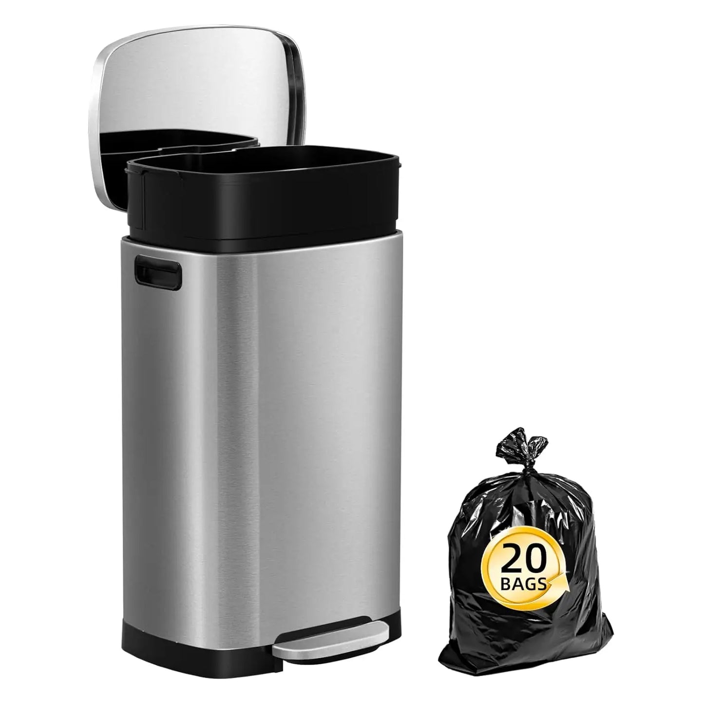 13 Gallon Trash Can with Lid, Trash Can with Removable Inner Bucket and Lid Soft Close, Pedal Rubbish Bin for Home Office