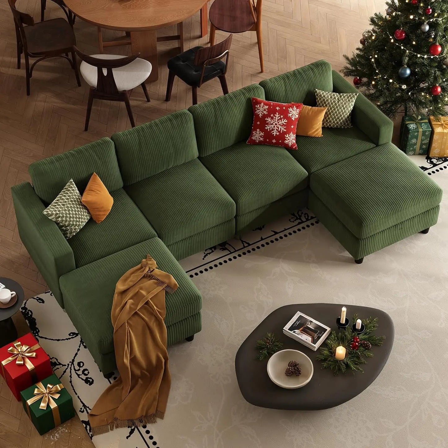 U Shaped Sectional Sofa With Two Ottomans Modern Home Furniture