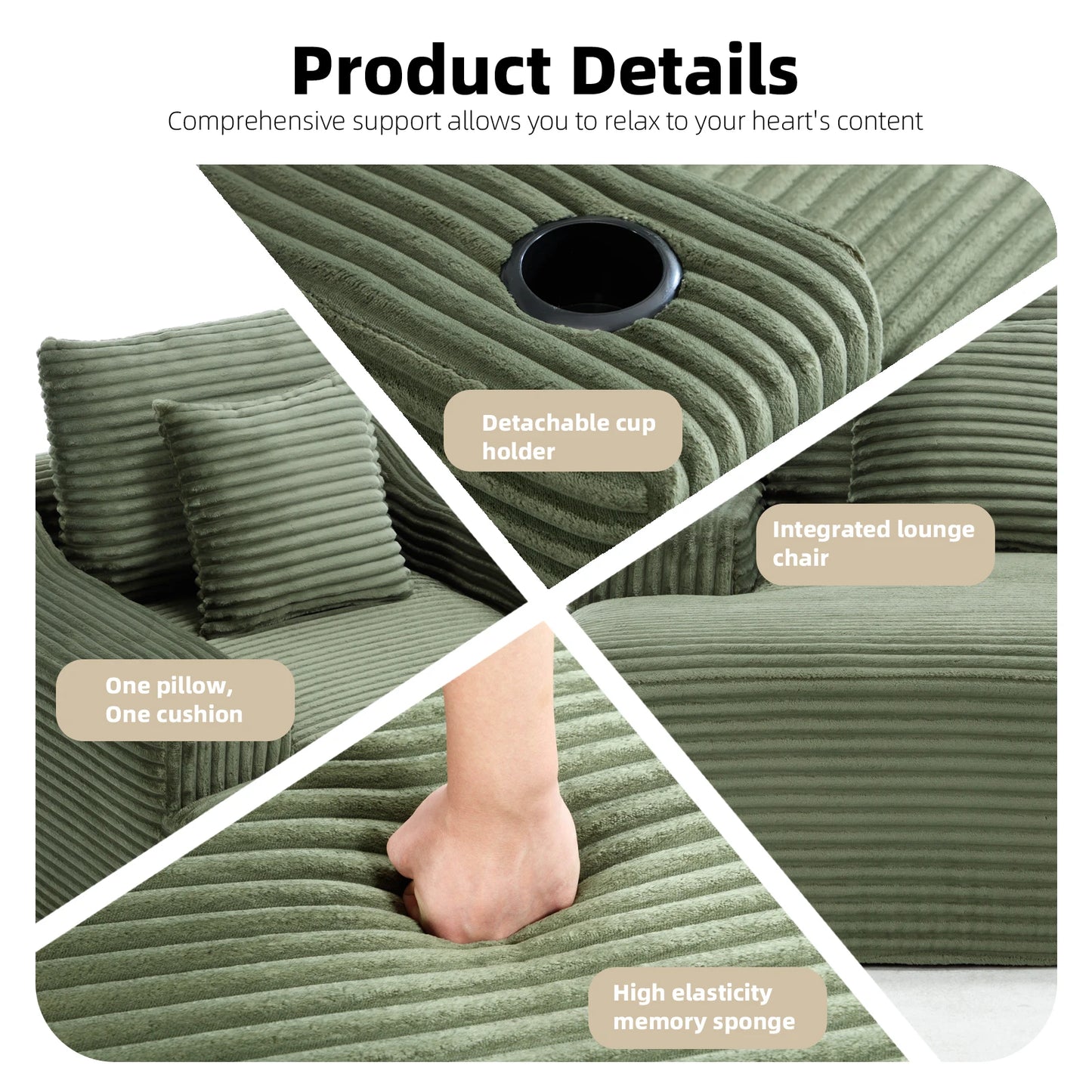 Corduroy Upholstered Chaise Lounge Chair Sofa Bed for Living Room