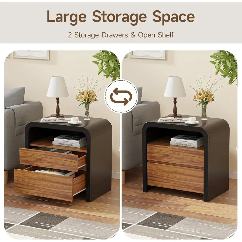 Minimalist Modern Nightstand Bedside Table With Curved Anti Collision Design