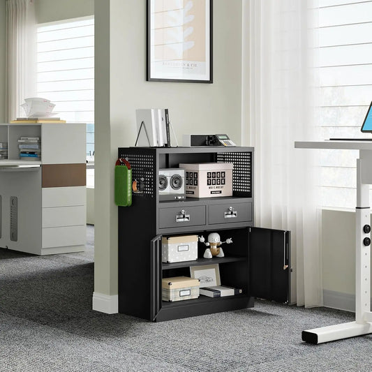 Metal Storage Cabinet with Drawers and Locking Doors,- Steel Lockable Storage Cabinet with Shelves for Home, Customized