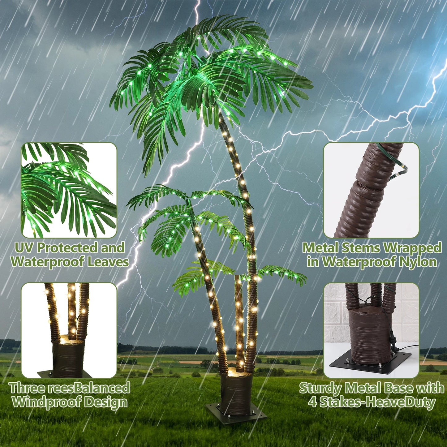 Solar LED Palm Tree Lighted Decoration For Tiki Bar