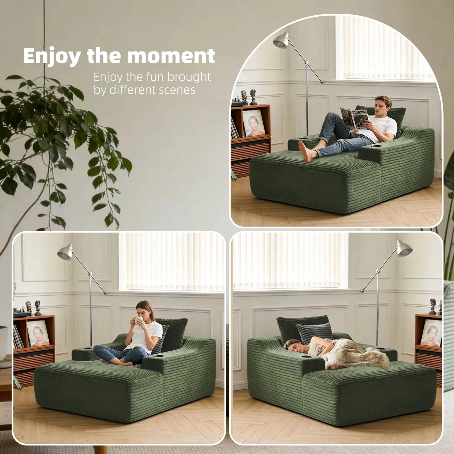Corduroy Upholstered Chaise Lounge Chair Sofa Bed for Living Room