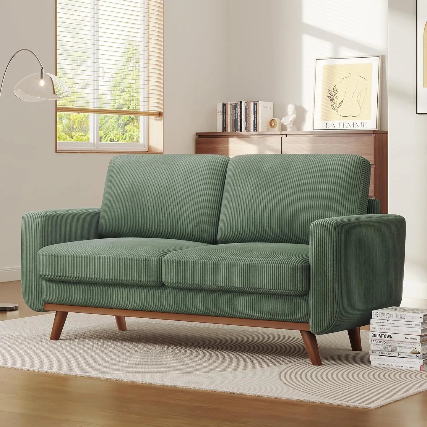 Corduroy Loveseat Sofa With Spring Cushion And Solid Wood Frame