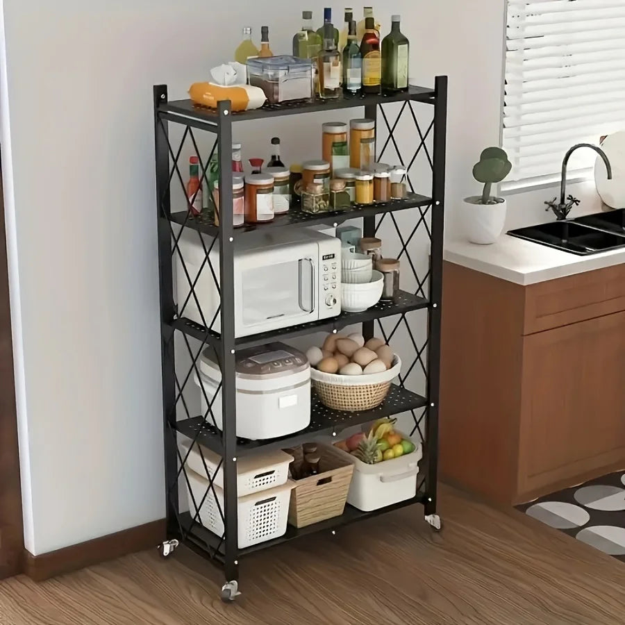 Heavy Duty Foldable Metal Storage Rack With Wheels For Garage