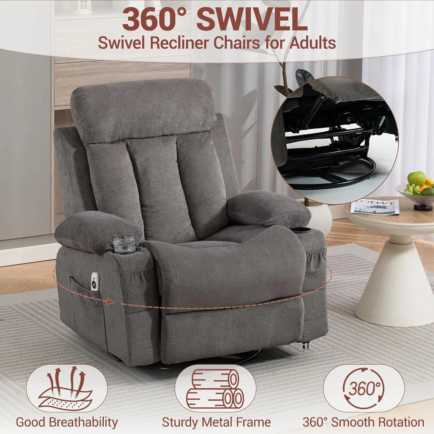 Manual Recliner Sofa Set 3 Piece With Cup Holders Theater